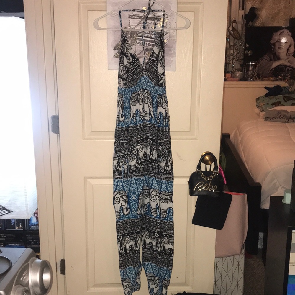 Handmade Bought @ Festival Elephant Jumpsuit w/front Pockets.Halter/shoulder tie